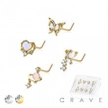 8PCS OF ASSORTED CZ DANGLE 316L SURGICAL STEEL L-SHAPE NOSE STUD BOX